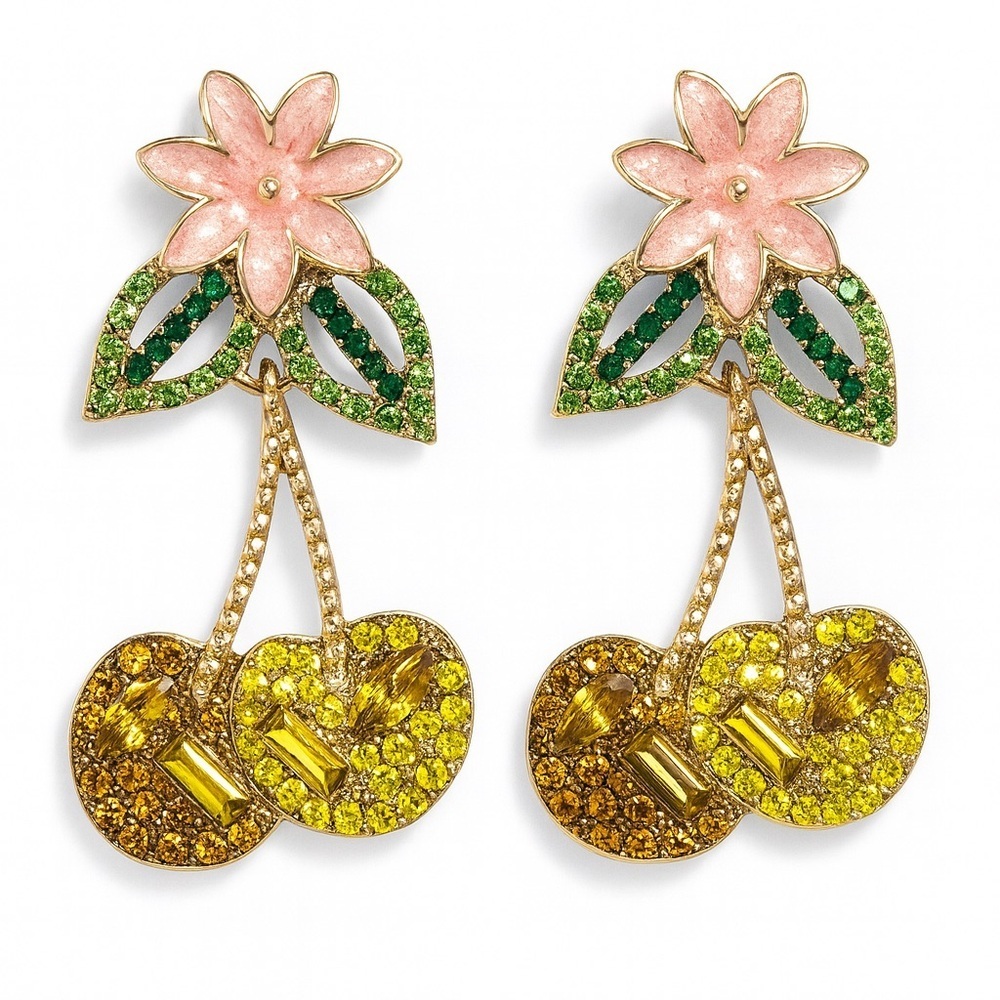 ⚜️ Floral Pink and Yellow Cherry Earrings